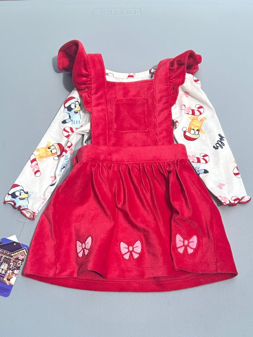 Bluey Toddler Girls' 2pc Christmas Long Sleeve T-Shirt and Dress Set - Red 12M